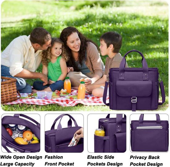 Hot Sales Reusable Insulated Lunch Bag with Side Pockets and Removable Adjustable Shoulder Strap