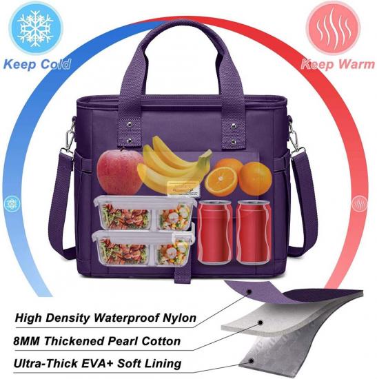 Hot Sales Reusable Insulated Lunch Bag with Side Pockets and Removable Adjustable Shoulder Strap