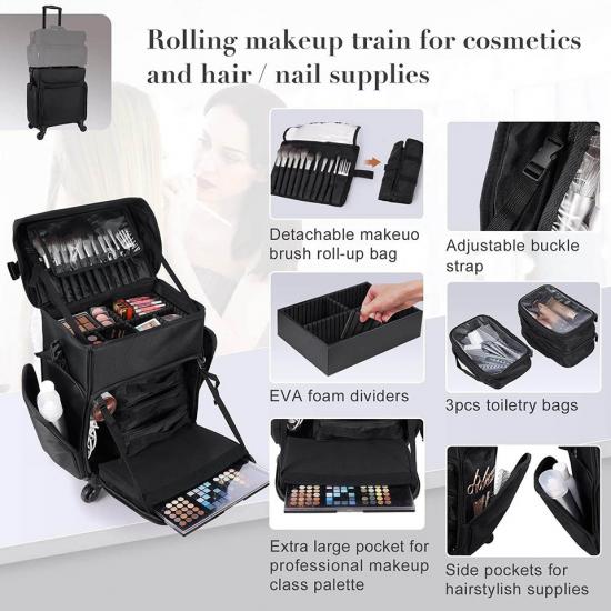 Multi-function Makeup Trolley Case Portable Travel Organizer with Shoulder Strap