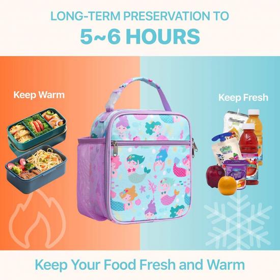 Water-resistant Lining Lunch Box Kids Insulated Lunch Bag for Girls