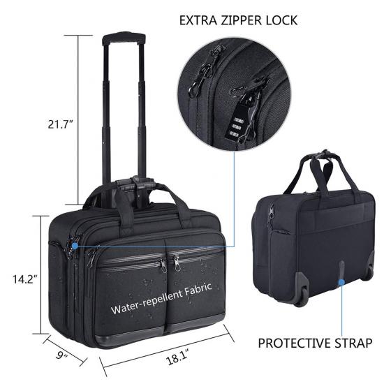 Waterepellent Rolling Computer Bag with RFID Pockets for Travel