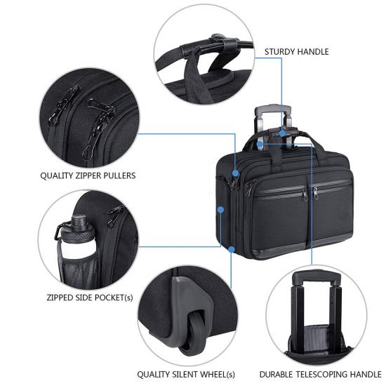 Waterepellent Rolling Computer Bag with RFID Pockets for Travel