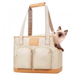 Premium PU Leather Oxford Cloth Dog Carrier Bag